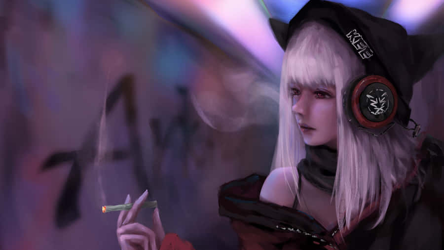 Digital Painting Of An Anime Girl Smoking Wallpaper
