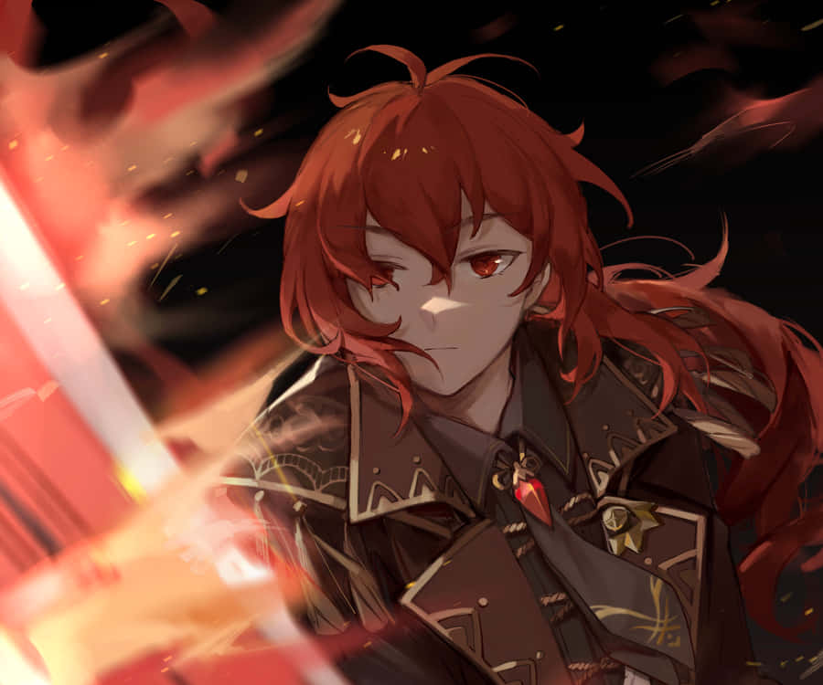Diluc Looking At Fire Wallpaper