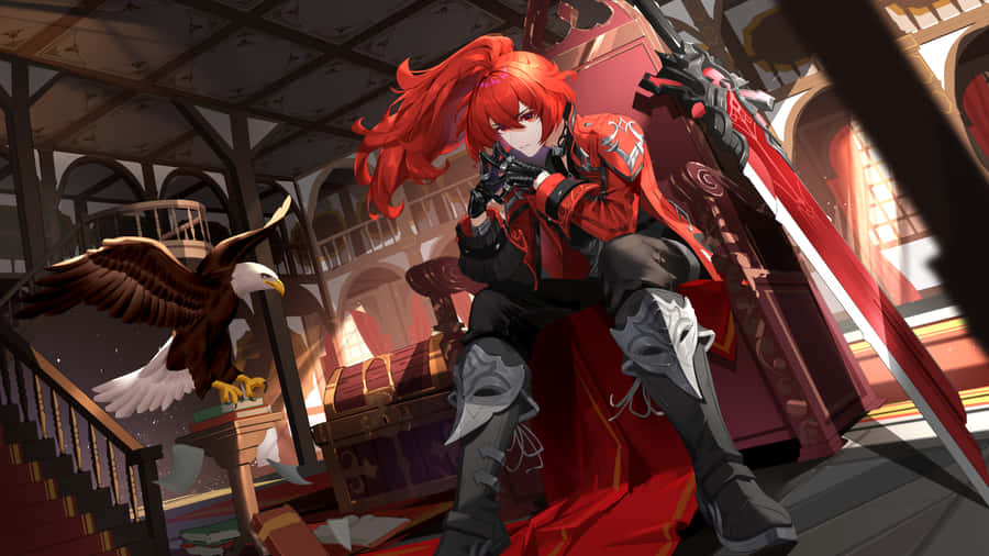 Diluc On Red Chair Wallpaper