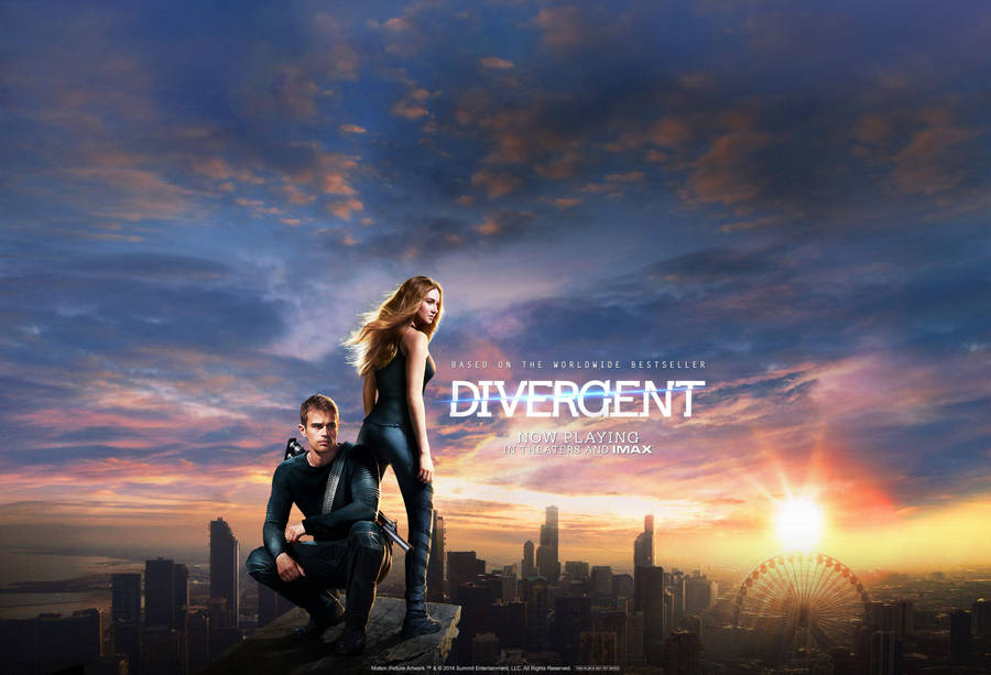Divergent Movie Poster Featuring Tris And Four Wallpaper