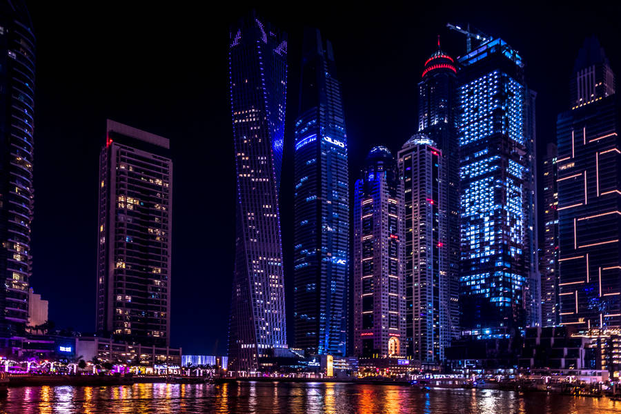 Dubai City At Night Photo Wallpaper