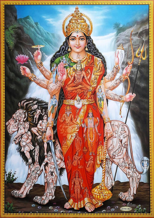 Durga Devi And Dawon With Other Hindu Gods Wallpaper