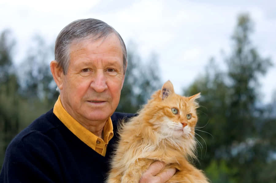 Elderly Manwith Orange Cat Wallpaper
