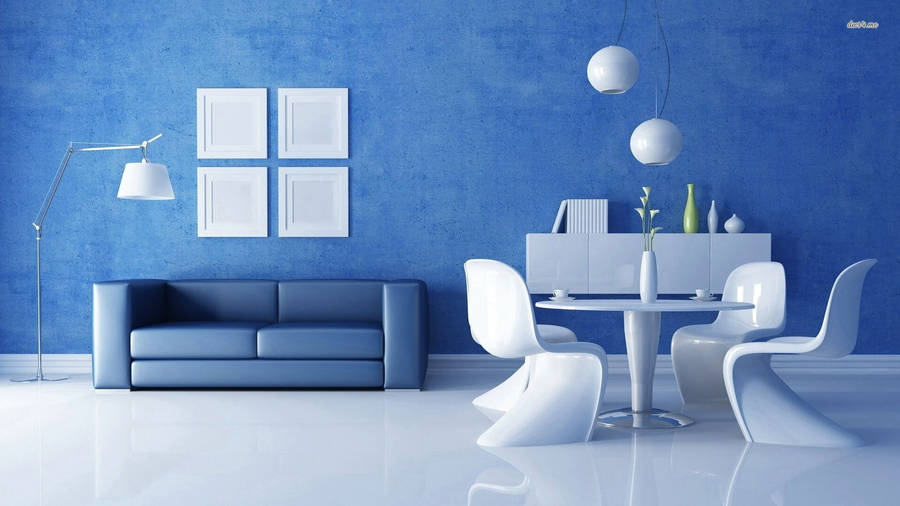 Elegant White And Blue Living Room Interior Wallpaper