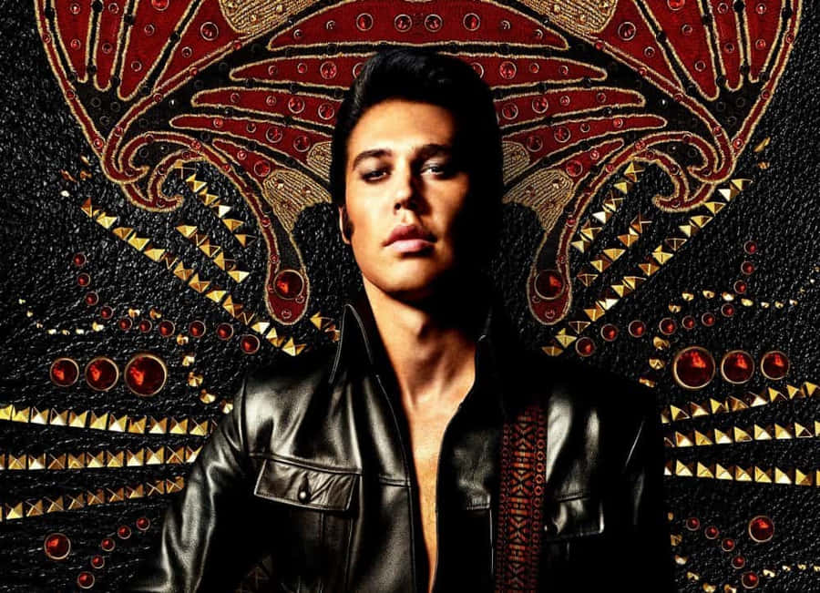 Elvis Presley In Leather Jacket And Gold Wallpaper