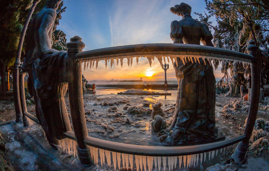 Embankment Of Yalta During Winter Wallpaper