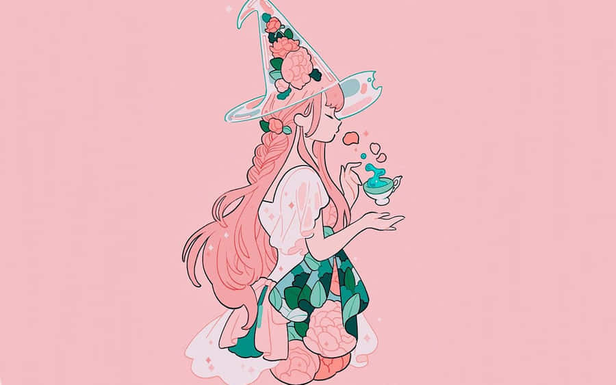 Enchanting Beauty Of Two Pastel-colored Witches Wallpaper