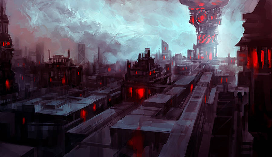 Enigmatic Silhouette Of Dark City At Night Wallpaper