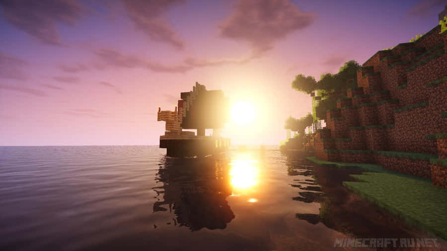 Enjoy The Beauty Of A Minecraft Sunset Wallpaper