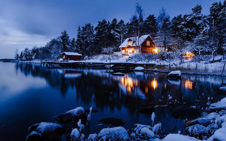 Enjoy The Beauty Of A Peaceful Winter Night. Wallpaper