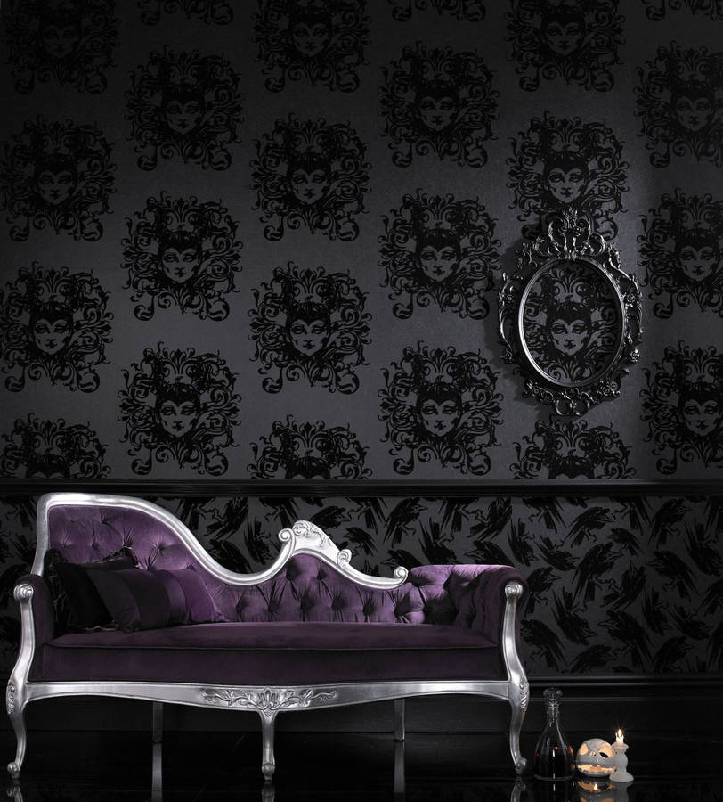 Enter The Decadence Of A Gothic Living Room Wallpaper