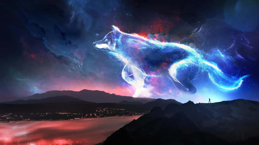 Epic Wolves Jumping Above Mountain Wallpaper