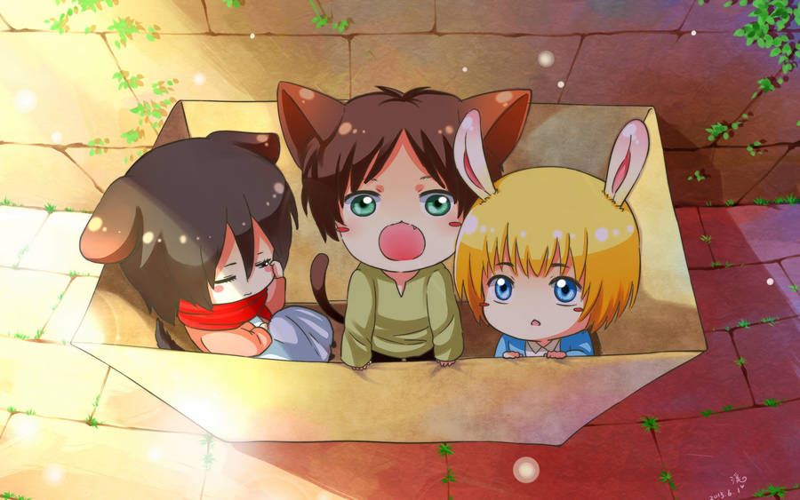 Eren Armin Mikasa Cute Animals Wallpaper