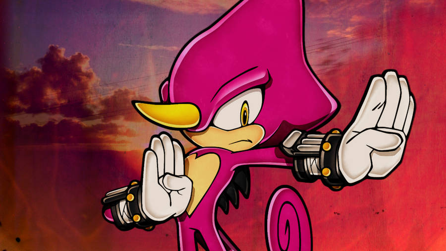 Espio The Chameleon In Action Under A Red Sky Wallpaper