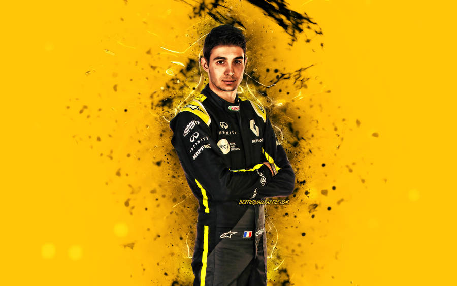 Esteban Ocon In His Race Suit Against A Vivid Yellow Backdrop Wallpaper