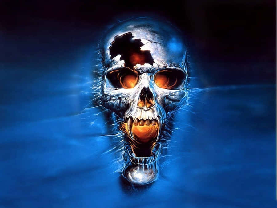 Ethereal Blue Skull Horror Wallpaper
