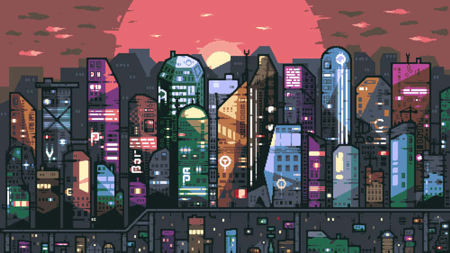 Experience The Power Of Cyberpunk Pixel Art Wallpaper