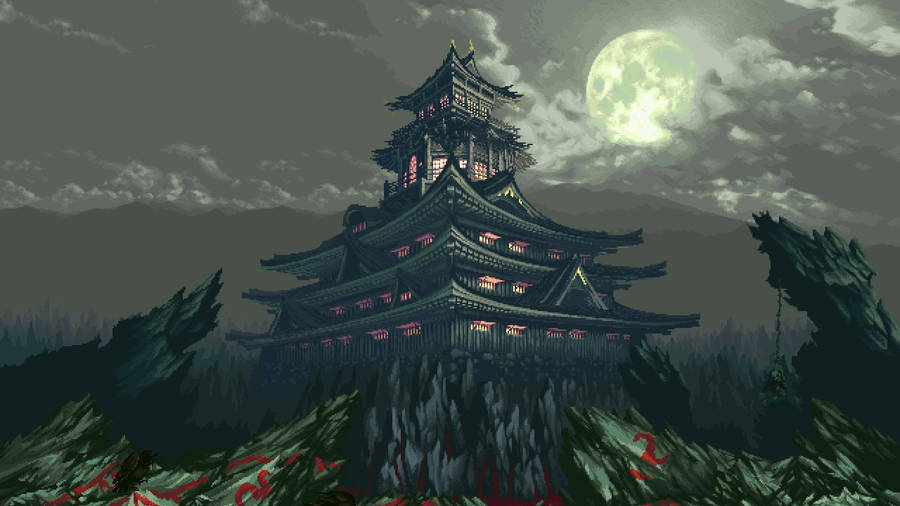 Explore The Vibrant 8-bit Landscape Of Japan Wallpaper