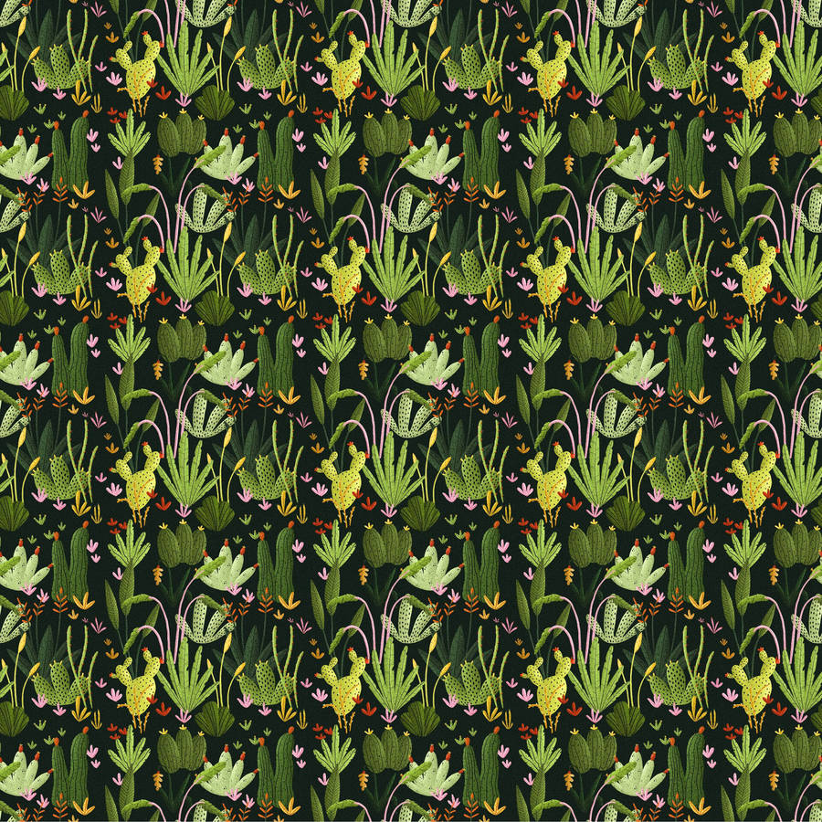 Explore Your Wild Side With The Dark Girly Vintage Cactus Pattern Wallpaper