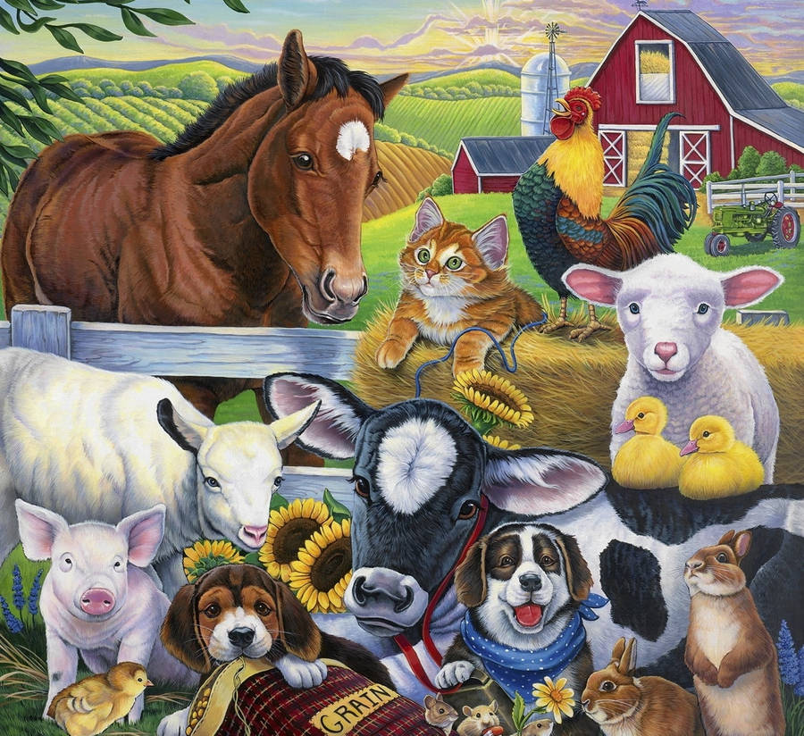 Farm Animals Artwork Illustration Wallpaper