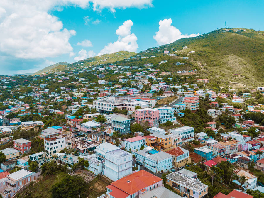 Fascinating Aerial View Of A Neighborhood In St. Thomas, Virgin Islands Wallpaper