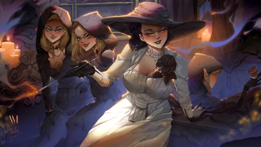 Fearsome Alcina Dimitrescu & Daughters - Resident Evil 8 Scene Wallpaper