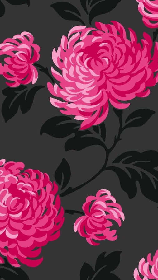 Feminine & Bold, A Floral Wallpaper In Striking Shades Of Black And Pink Wallpaper