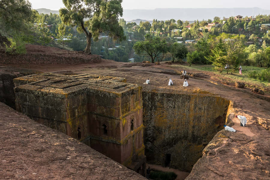 Few Pilgrims Scattered In Lalibela's St. George Church Wallpaper