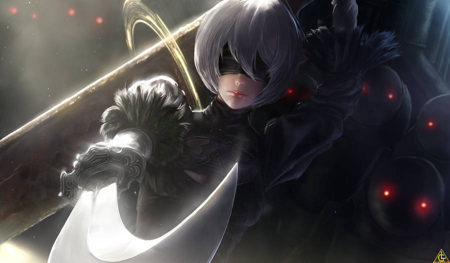 Fierce 2b From Nier: Automata Wallpaper