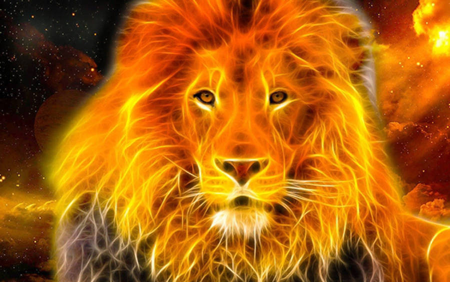 Fire Lion In Black Orange Sky Wallpaper