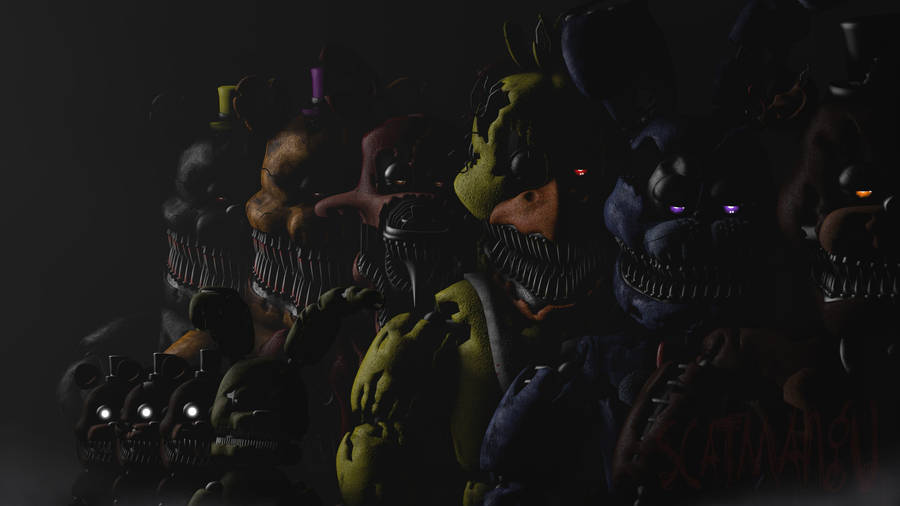 Five Nights At Freddy's Security Breach Monsters In Dark Wallpaper