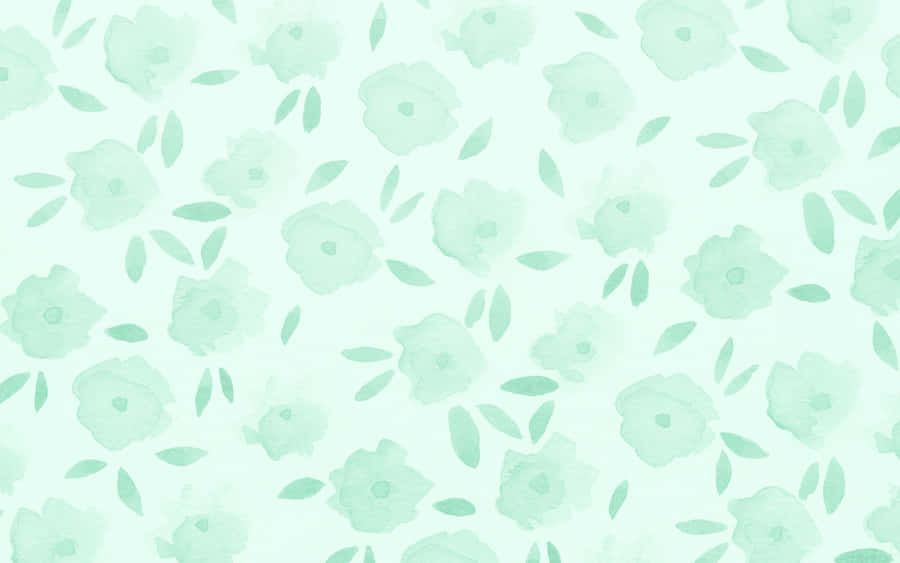 Flower Digitally Painted Pastel Green Aesthetic Desktop Wallpaper