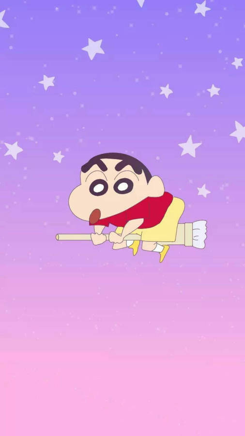 Flying Broomstick Shinchan Aesthetic Wallpaper