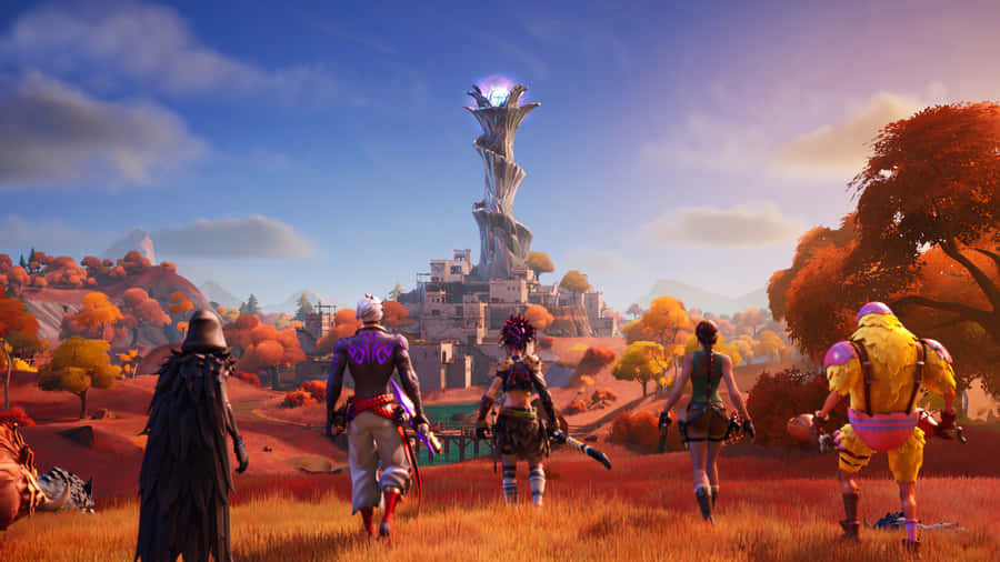 Fortnite Chapter2 Team Advancing Towards Structure Wallpaper