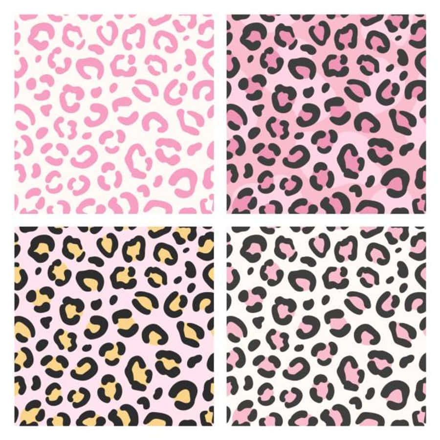 Four Leopard Print Patterns In Pink, Black And Yellow Wallpaper