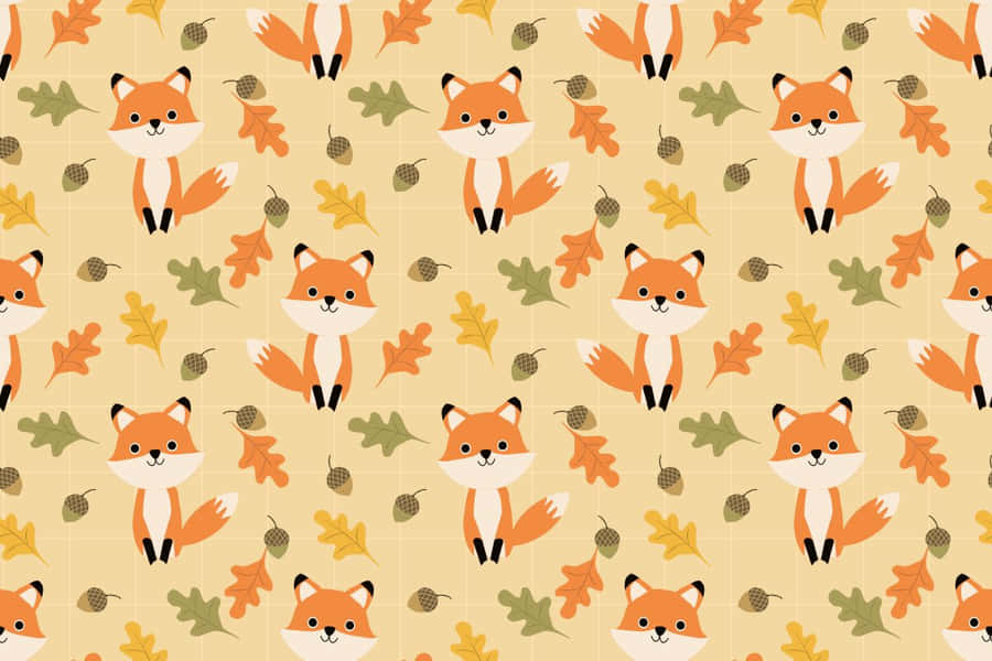 Foxes With Leaves And Leaves On A Yellow Background Wallpaper