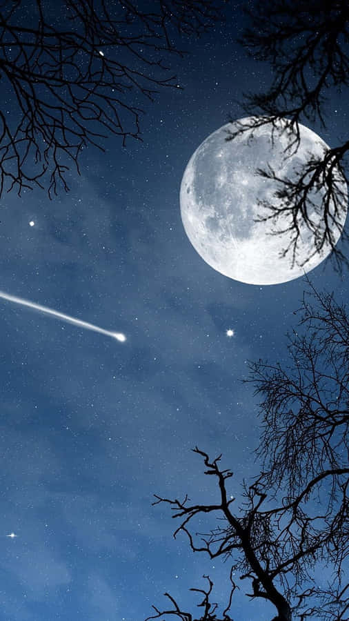 Full_ Moon_and_ Shooting_ Star_ Night_ Sky Wallpaper