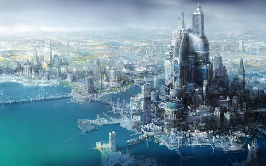 Futuristic Coastal City Wallpaper