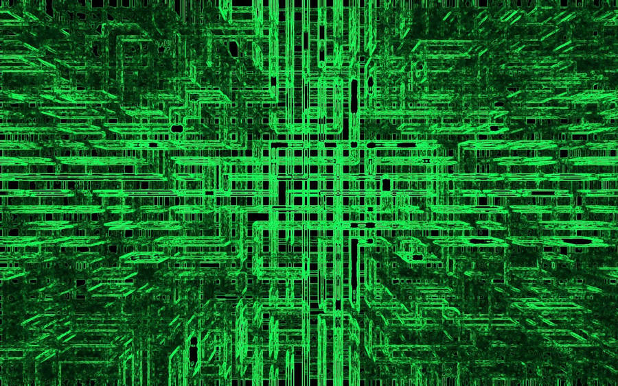 Futuristic Desktop With Green Wires Wallpaper