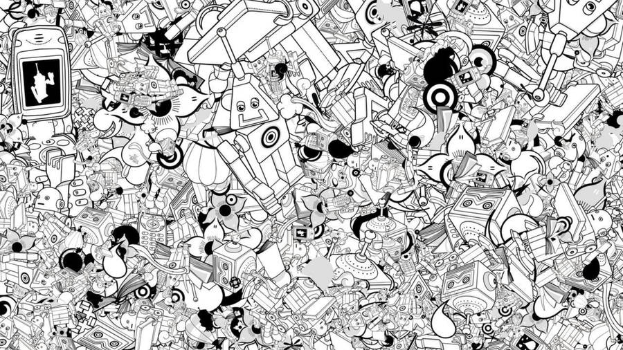 Futuristic Doodle Art Robot Wallpaper