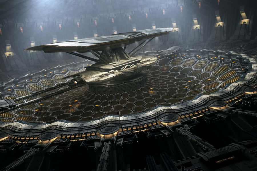 Futuristic_ Spaceship_ Docking_ Bay Wallpaper