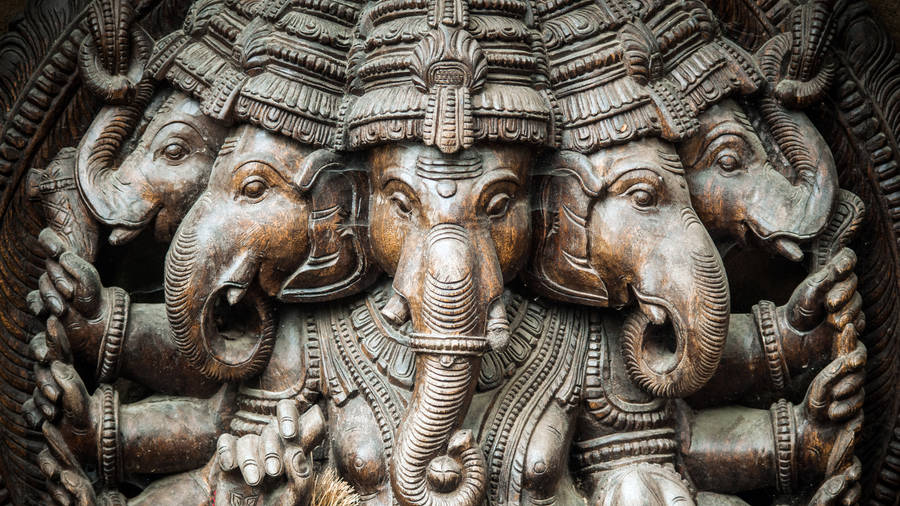 Ganesh 3d Carved Wooden Statue Wallpaper