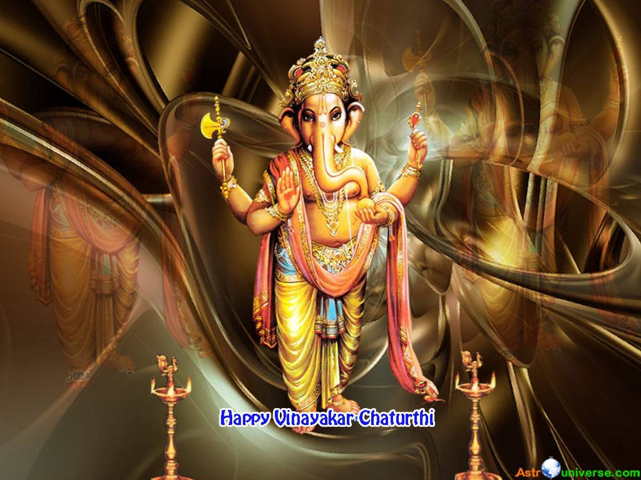 Ganesh 3d In Altar Wallpaper