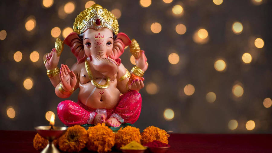 Ganesh Full Hd Figure With Candle Wallpaper