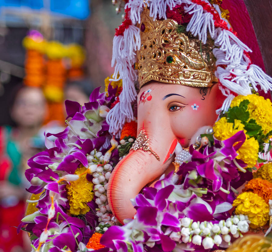 Ganpati Bappa And Flowers Wallpaper