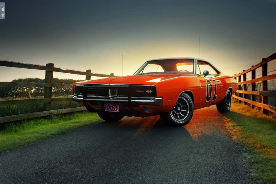 General Lee Car Road Sunset Wallpaper