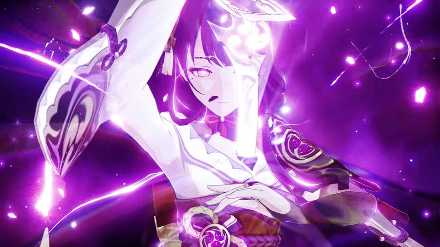 Genshin Impact Raiden Shogun Levelling Up Wallpaper