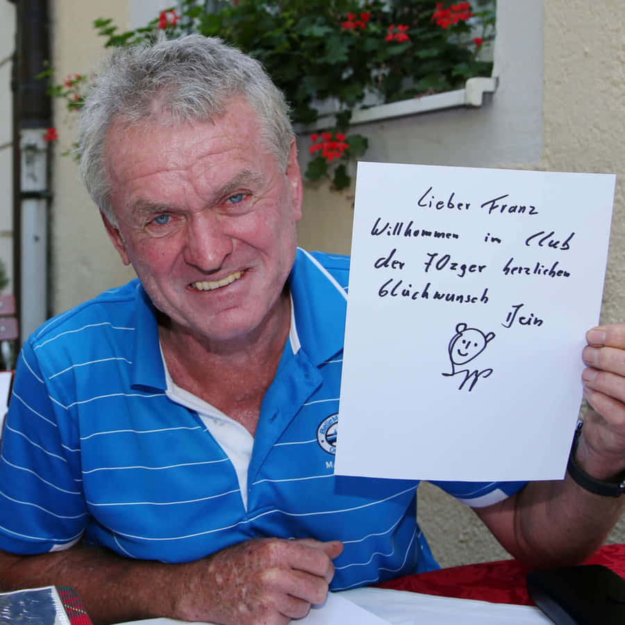 German Former Professional Football Goalkeeper Sepp Maier Holding A Note Wallpaper