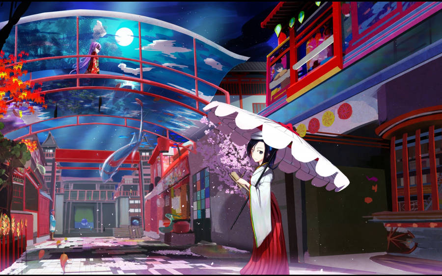 Gesha In Japanese Anime City Wallpaper