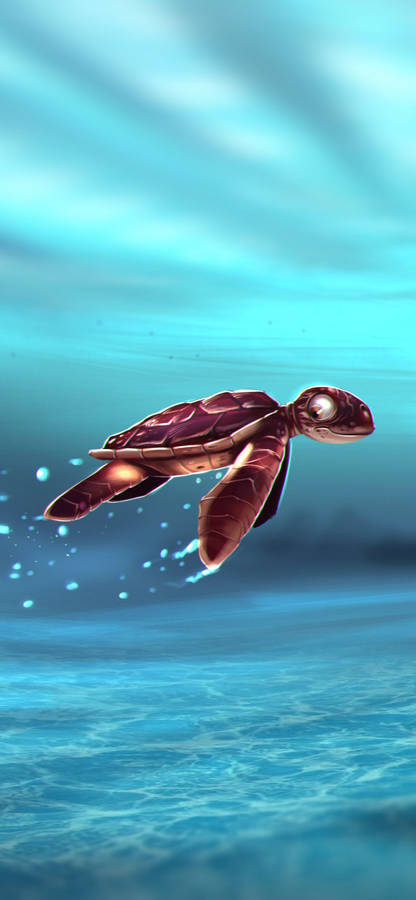 Get A Closer Look Of A Sea Turtle Underwater. Wallpaper